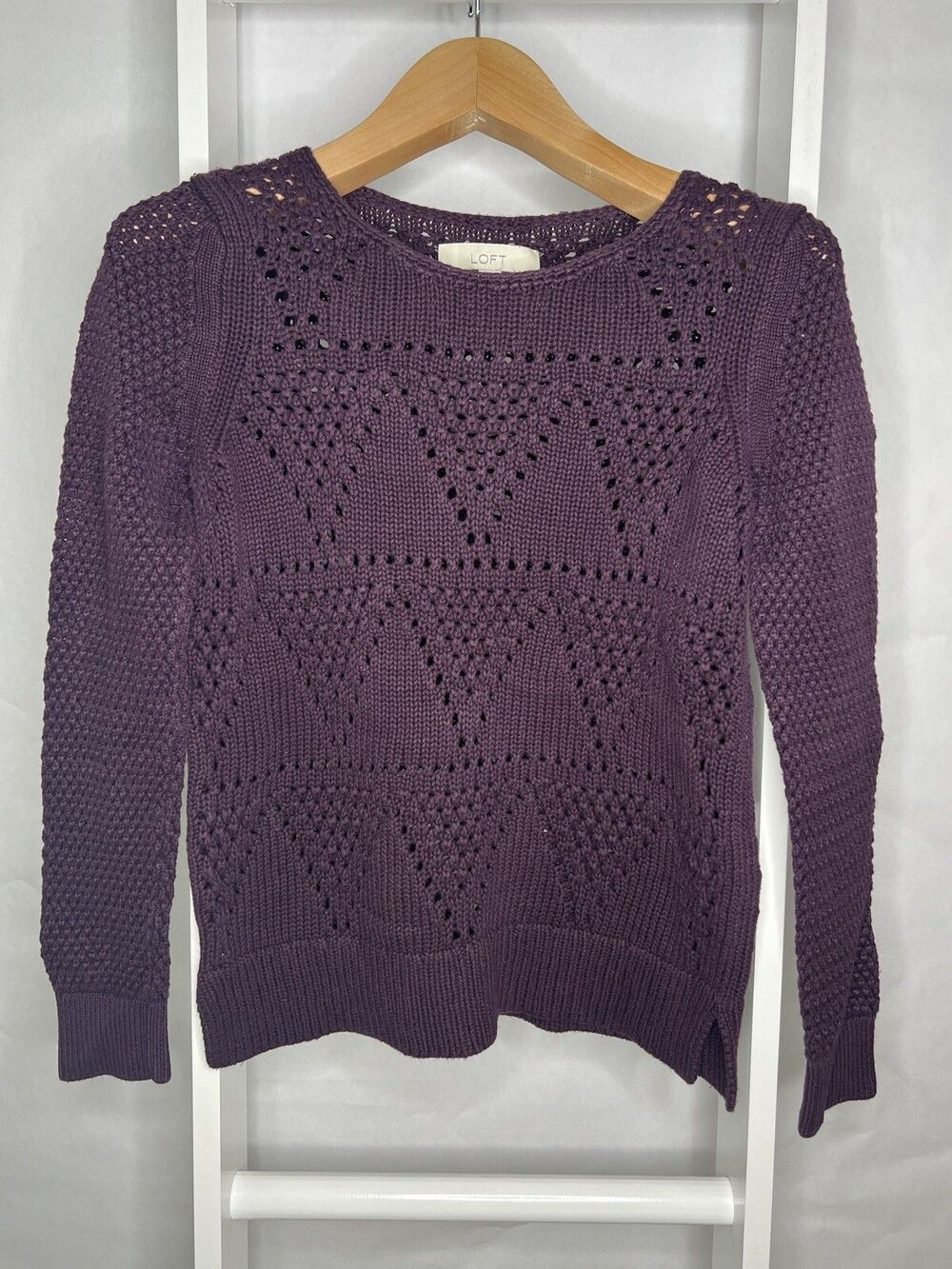 LOFT Pullover Sweater Womens M Purple Chunky Cotton Knit Long Sleeve